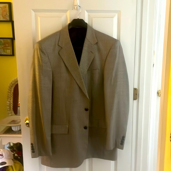 NWOT! Men’s Paul Fredrick Beige & Navy Houndstooth Plaid 2 button Jacket. 42XL